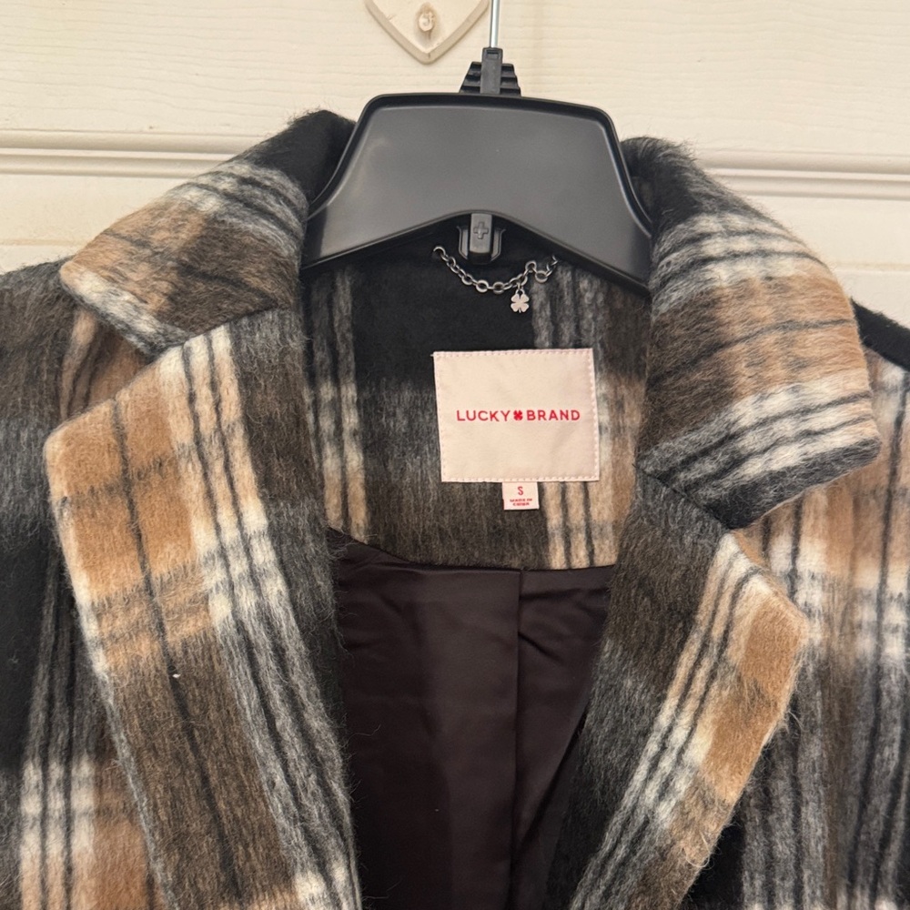 Size S Lucky Brand Women's Single Breasted Coat - Black and Tan